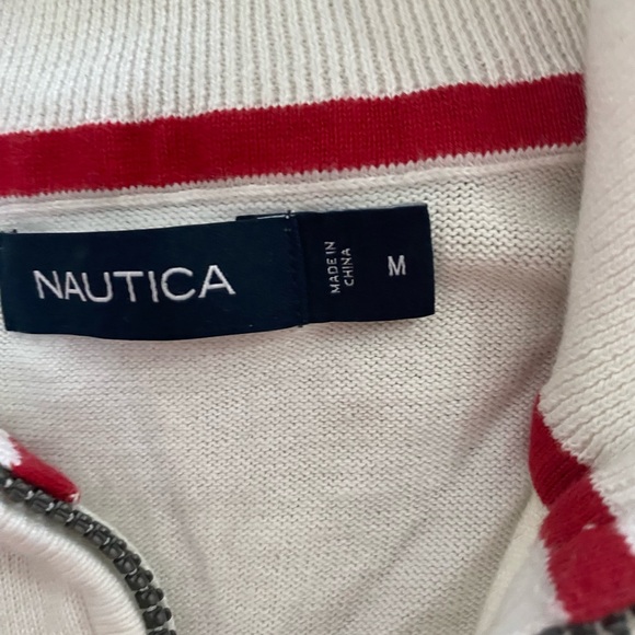 Nautica Men's Zip-Up Sweater in Cream and Red - Picture 3 of 4